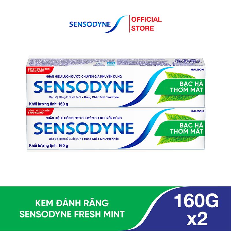  Bộ 2 kem đánh răng SENSODYNE Fresh Mint 160g giúp giảm ê buốt hiệu quả với hương bạc hà thơm mát 
