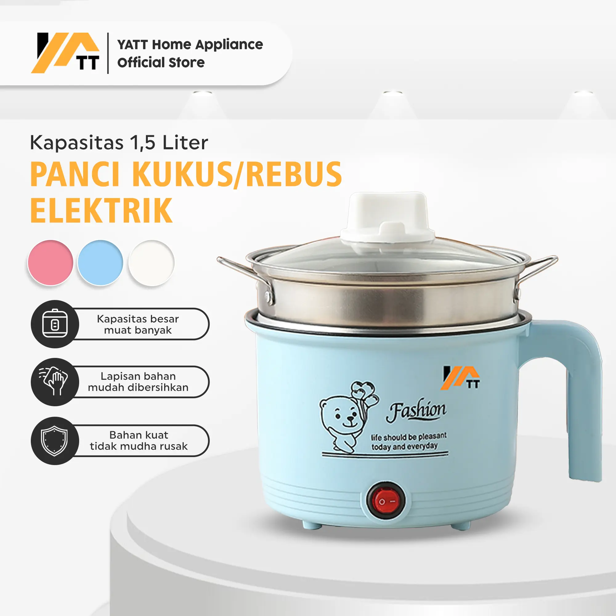 YATT Panci Listrik Lapisan Keramik 1.5L FREE Kukusan Stainless Serbaguna