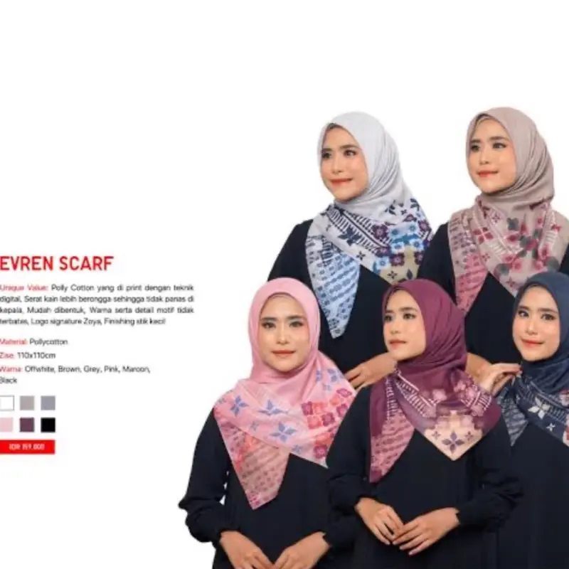 Hijab persegi ZOYA EVREN segiempat bahan lembut jahit tepi no tag 0