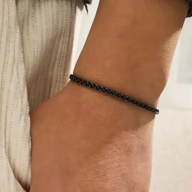 Gelang Titanium Tulang Naga Hitam Silver Kecil Anti Luntur Anti Karat Pria Wanita - Bracelets 1