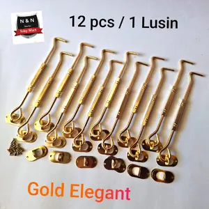 isi 12 pcs Hak Angin Jendela - Penahan Jendela motif emas - Cantolan jendela Kait angin sangkutan jendela