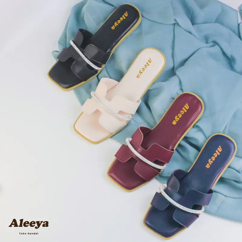 Aleeya - sendal LEEYA01 by Aleeya sendal kekinian wanita sendal slop empuk flat tali permata sendal elegan wanita terbaru Sandal Cewek 4