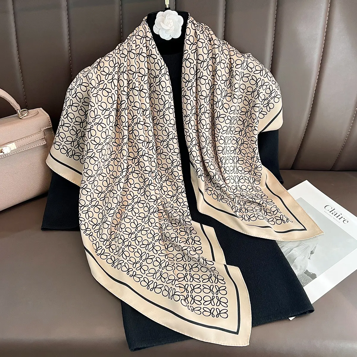 Printed scarf, square scarf, silk material, women hijab Musilim scarf, 90x90 cm(35.5inch), printed design