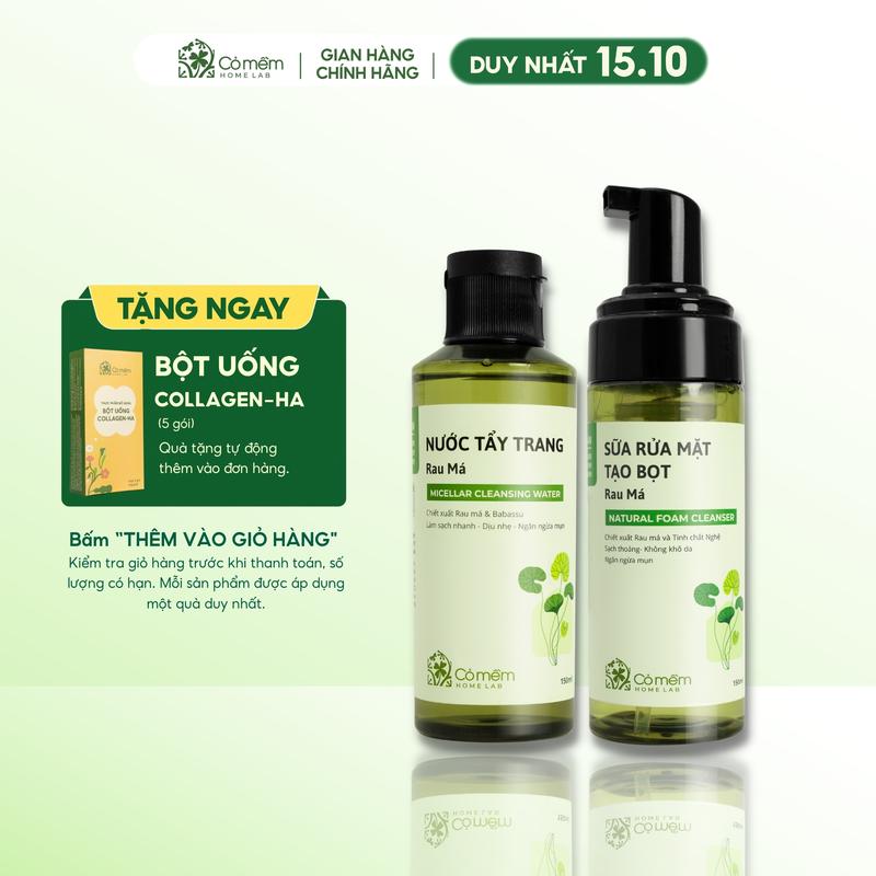 Bộ Chăm Sóc Da 2 Bước Nước Tẩy Trang Và Bọt Rửa Mặt Mọi Loại Da Cỏ Mềm