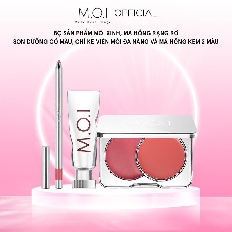Bộ sản phẩm môi xinh, má hồng rạng rỡ (Son dưỡng có màu, Chì kẻ viền môi đa năng và Má hồng kem 2 màu)