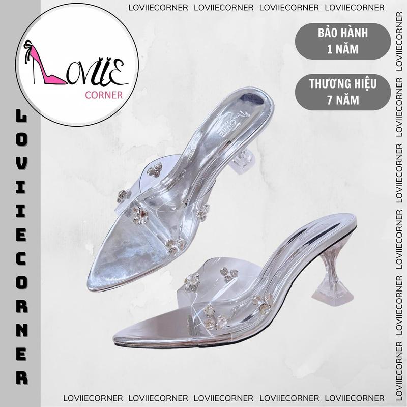 LOVIIECORNER - GUỐC NỮ MŨI NHỌN HỞ, HỞ HẬU QUAI MICA MỀM GẮN ĐÁ - CAO GÓT THỜI TRANG GÓT CHÂN VỊT CAO 7 PHÂN DỄ ĐI - D240802 DéP Shoes GiàY Jean