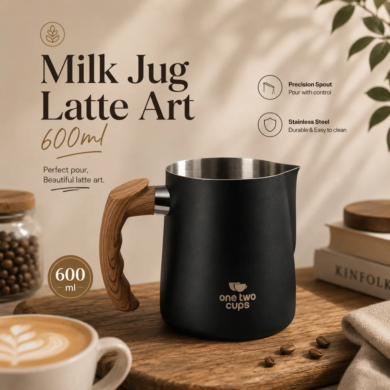 Gelas Milk Jug Pitcher Susu Latte Art Espresso Stainless Steel Scale 600Ml 900ml Warna LS9 One Two Cups