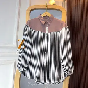 SELINA BLOUSE KEMEJA WANITA KOMBINASI SALUR RAYON TWILL MODEL KOREAN LOOK