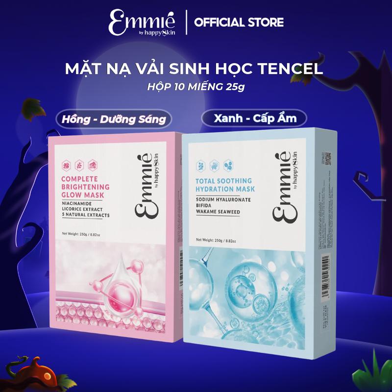 Hộp 10 Miếng Mặt nạ sinh học Tencel Hỗ Trợ Dưỡng Sáng Cấp Ẩm Làm Dịu Da - Phiên Bản Nâng Cấp Có Màng Định Hình 25g x 10 Emmié by happySkin