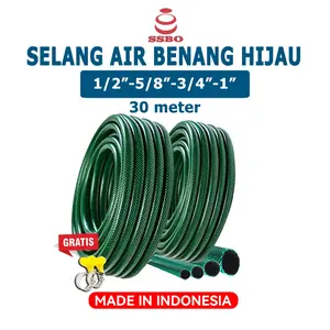SSBO Selang Air Serat Benang Hijau 25-30 Meter 1/2, 5/8, 3/4, 1 Inch - Anti Lumut Tebal / Selang Air Cuci Kendaraan Taman Kebun Terlaris Cod