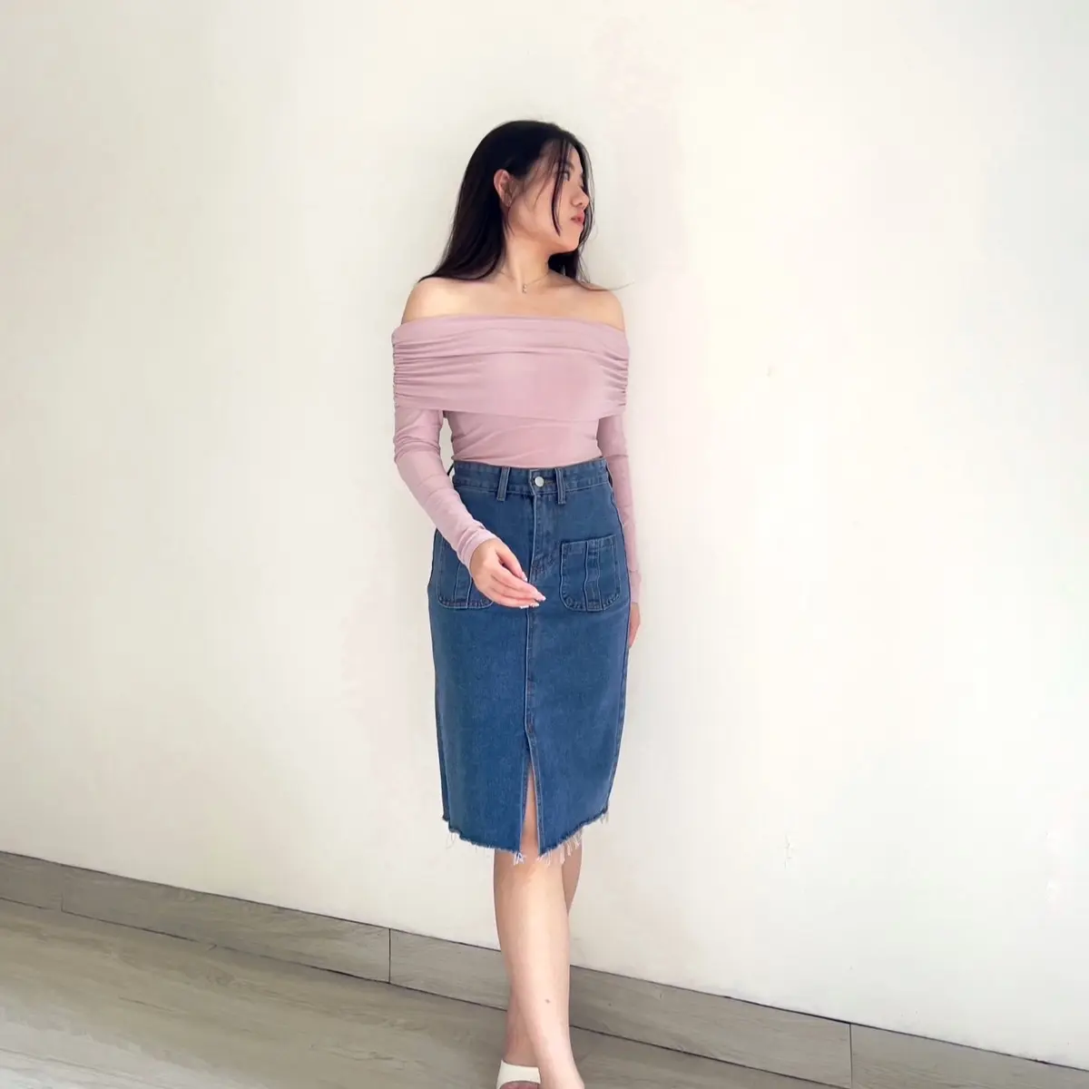 KLAVEE — FREYA DENIM SKIRT / Rok Denim Jeans Wanita / Midi Korean Style Skirt