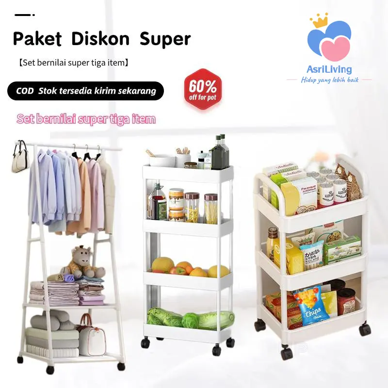 COD Rak Serbaguna Dengan AsriLiving Roda Rak KamarMandi Square Rak Persegi Dapur Plastik 4 Susun