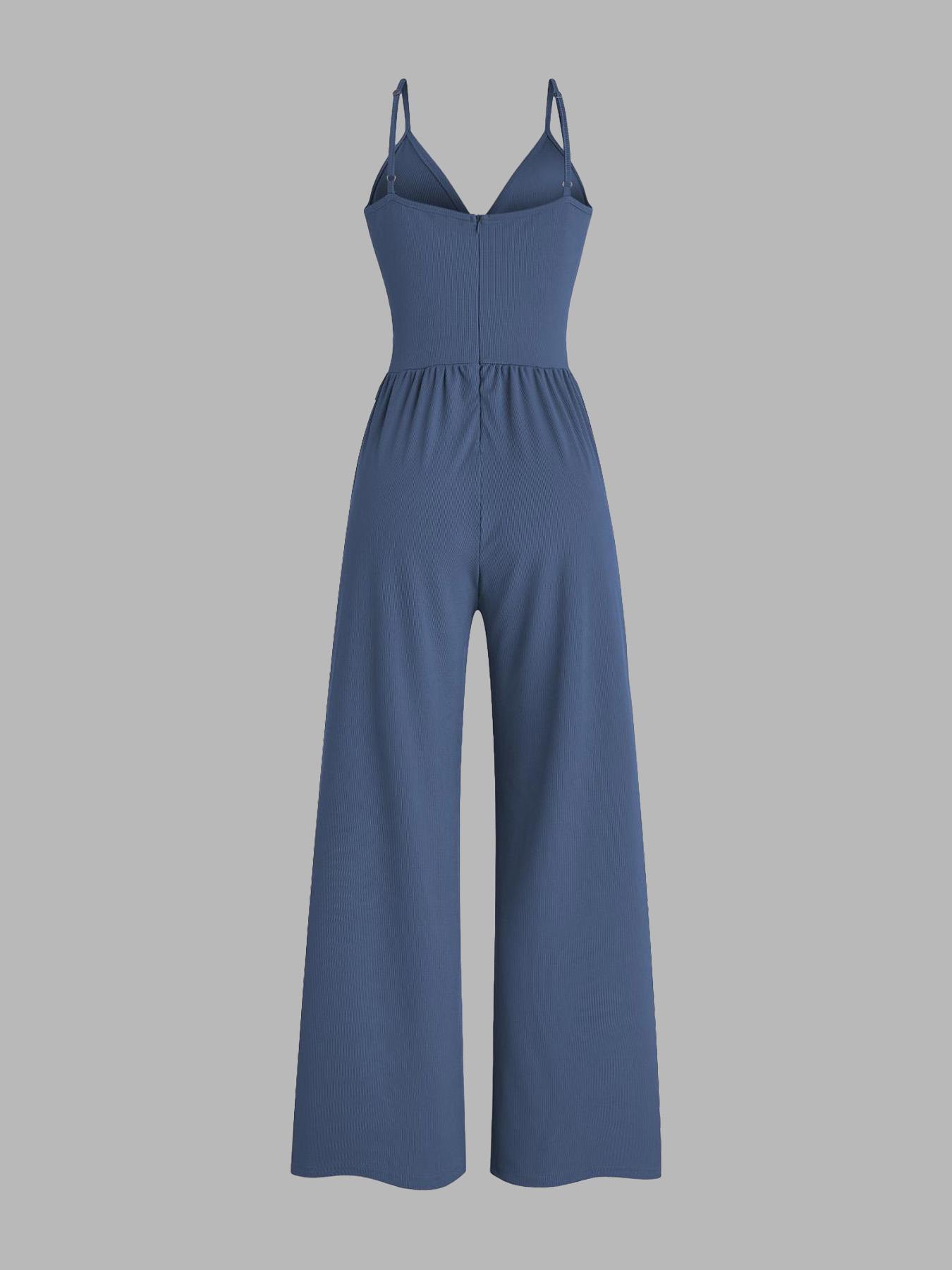 Women's Solid Plicated Ribbed Wide Leg Cami Jumpsuit, Summer Outfits 2024, Casual Sleeveless Spaghetti Strap High Waist Jumpsuit for Daily Wear Women's Solid Plicated Ribbed Wide Leg Cami Jumpsuit, Summer Outfits 2024, Casual Sleeveless Spaghetti Strap High Waist Jumpsuit for Daily Wear