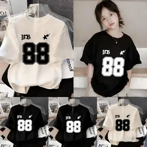Kaos Tshirt Baju Perempuan 6-13 Tahun Cowok Keren Hitam Regular Fit Sablon Plastisol Hitam cotton|Nomor mode hip-hop trendi "88" Korean Style- K355 Fashion