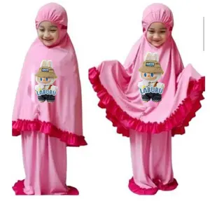 GRATIS ONGKIR Mukenah Anak LABUBU Usia 2-4 dan 4-6 Tahun Mkenah BOBA Bahan Jersey Balon Lembt Adem