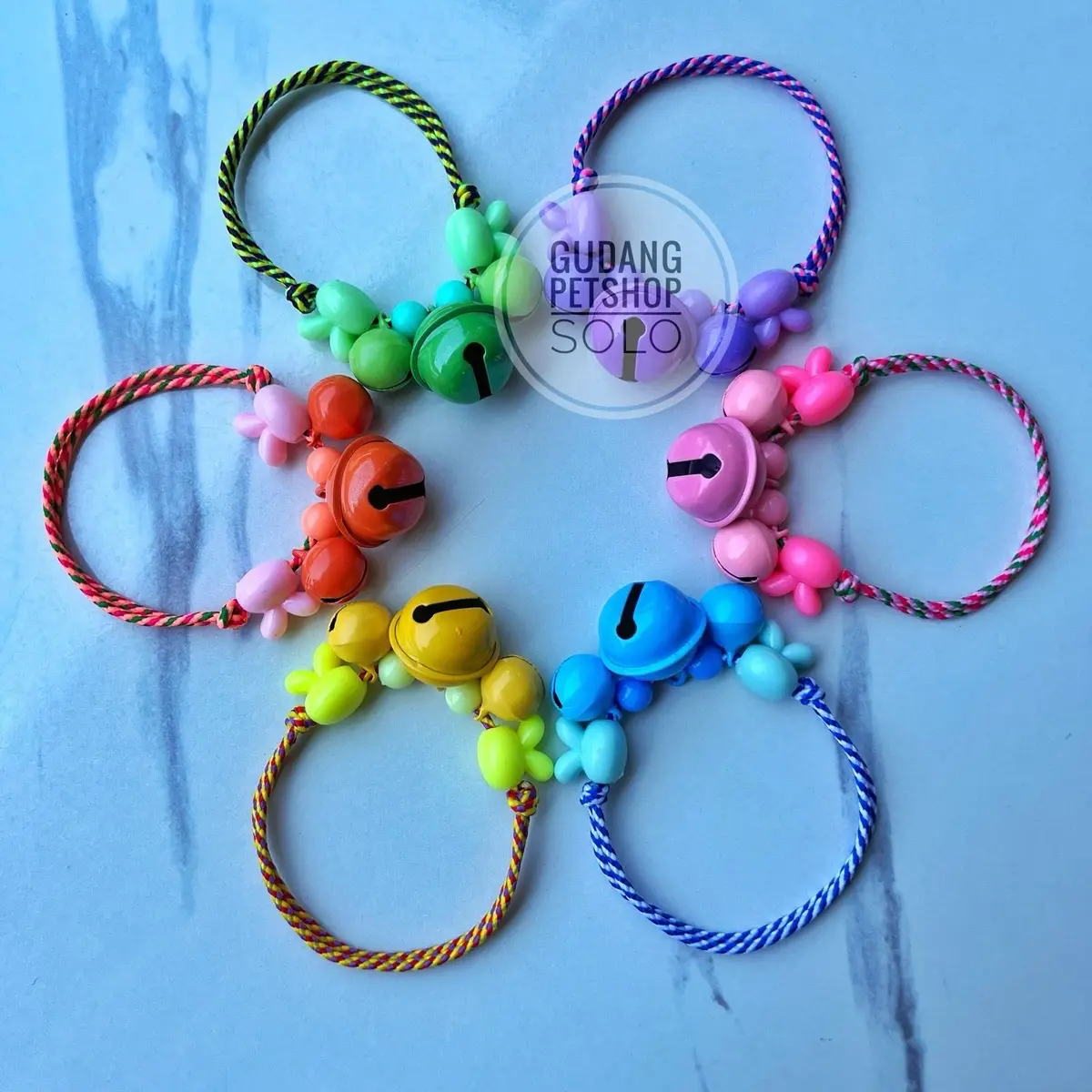 Kalung kucing Tali 3 lonceng variasi manik premium