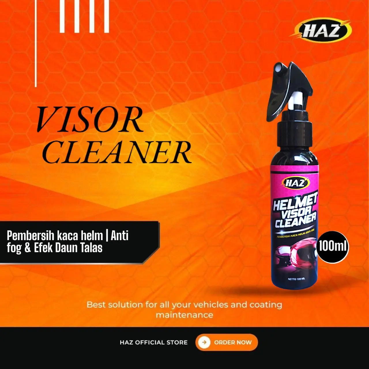 HAZ - PEMBERSIH KACA HELM | HELM VISOR CLEANER ANTI FOOG | PEMBERSIH VISOR HELM | PEMBERSIH HELM - 100ml Tanpa Lap Car
