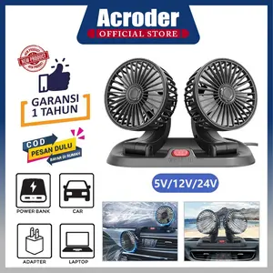 Acroder Kipas Angin Mobil Dual Head 360 Derajat Rotasi Penyesuaian 2 Kecepatan pendingin ruangan