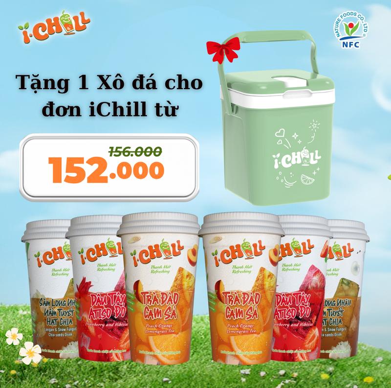 [COMBO 6 LY] iChill Dâu Tây Atiso Đỏ + Trà Đào Cam Sả + Sâm Long Nhãn Nấm Tuyết  Nước Thanh Nhiệt Sấy Thăng Hoa Từ Trái Cây Tự Nhiên