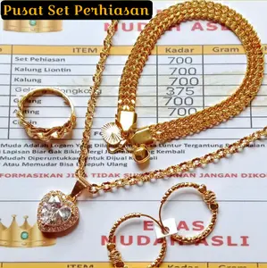 Set Perhiasan Wanita Kalung Liontin Permata Love Berlapis emas muda Perhiasan Premium Elegan