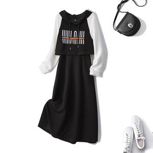 Gaun Sweater, Saiz Besar, Lengan Separuh, Panjang Pertengahan, Rekaan Dua Keping Palsu, Pinggang Dipasang, Gaya 63498, Sedikit Gemuk