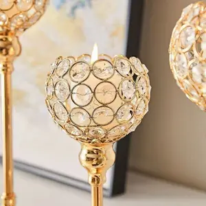 3 in 1 Height Golden Crystal Tea Light Candle Holder Sparklers Wedding Candelabra