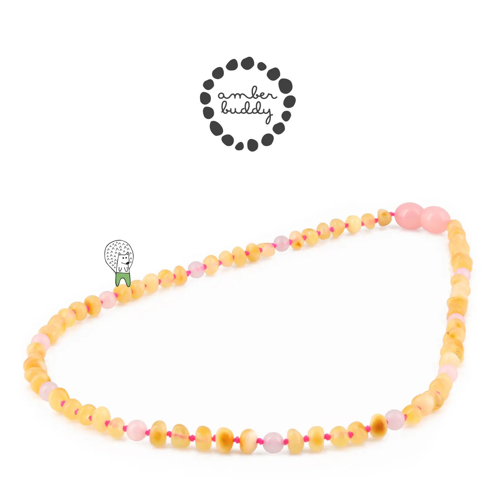 Amber Buddy | JN115 Kalung Anak Baltic Amber Kombinasi Morganite. 38cm Junior