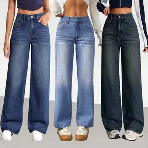 Celana Panjang Jeans Terbaru Wanita High Waist Loose Baggy Straight Jeans Denim