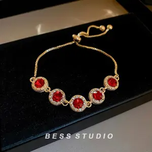 BESS STUDIO Gelang titanium emas asli rantai wanita gelang serut lucu elegan anti karat