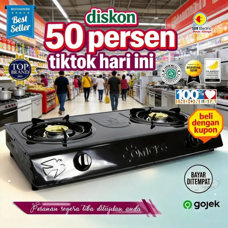 OMICKO Murah Kompor Gas teflon anti lengket  Meja 1 Tungku & 2 Tungku Stainless Steel Anti Karat Cocok Dapur Rumah Kamar Kost Warung Makan Kompor portable gas rumah tangga COD diskon 50 persen tiktok hari ini