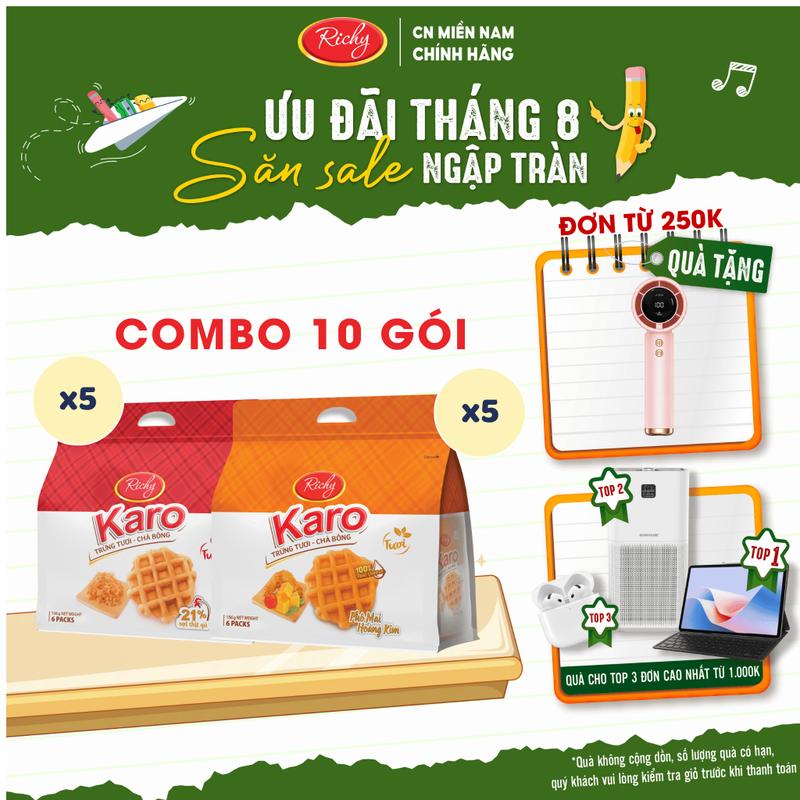 TOP Combo 10 Bịch Bánh Richy trứng tươi Karo chà bông sợi gà, phô mai hoàng kim
