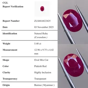 Natural pinkish red ruby burma