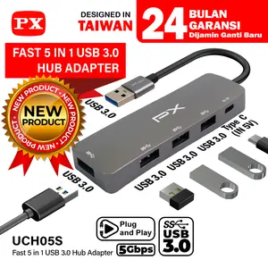 USB Hub Converter USB 3.0 Connector Adaptor Laptop 5 in 1 PX UCH05S