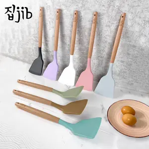 [HOMETHINGS.ID] JIB Silicone Utensil Spatula / Spatula Silicon / Utensile Turner / Sutil Silikon Tahan Panas Gagang Kayu Kitchenware