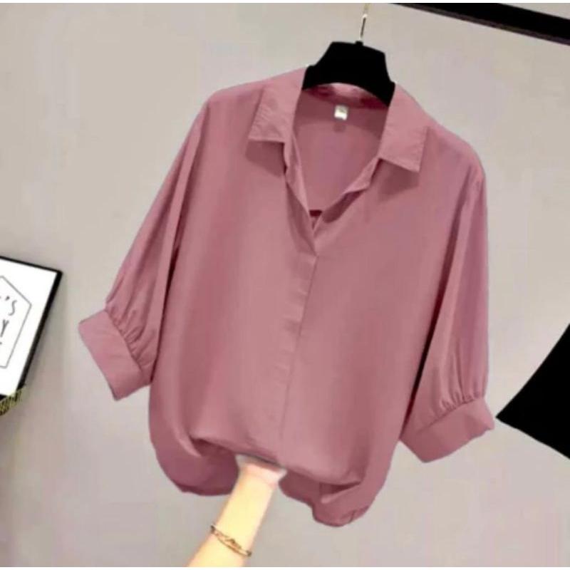 Atasan wanita leher V neck lengan balon./ blouse polos kemeja wanita / 8