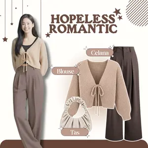 Setelan Wanita 3In1 Kekinian l Blouse Bolero Celana Knit Shoulder Bag TankTop l Outfit Stylish GO291