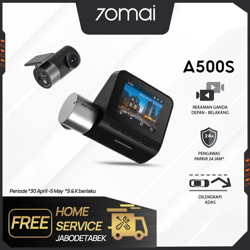 70mai Smart Dash Cam Pro Plus A500S Set Front HD 1944P & Rear 1080P  Built-in GPS 24H Parking Surveilance Car Camera Kamera Depan dan Belakang Kamera Dasbor Mobil 2023