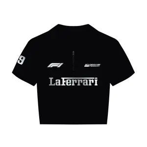 CROP POLO SHIRT ZIPPER YKK FERRARI - 100% Cotton hitam pekat Pria