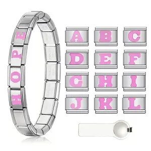 【Huruf】 Gelang Modul Italia Titanium Steel 18pcs Custom Huruf Tahan Air Anti Karat Bahan 316L Stainless Fleksibel Dan Dapat Disesuaikan