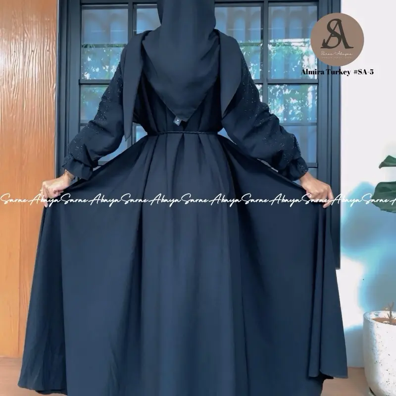 (Promo) Sarae Abaya Turkey Premium Alesha SA-57 Bordir Payet Ceruty Pesta Arab Turki Cantik Muslim Mewah Gamis Dress Wanita Lebaran Hitam Dewasa Kondangan 4