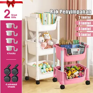 Frankybee Rak Susun Penyimpanan Terbuka Serbaguna Rak Trolley Susun Dengan Roda Rak Buku Tebal Plastik Rak Buku Plastik Serbaguna Storage Rak Penyimpanan