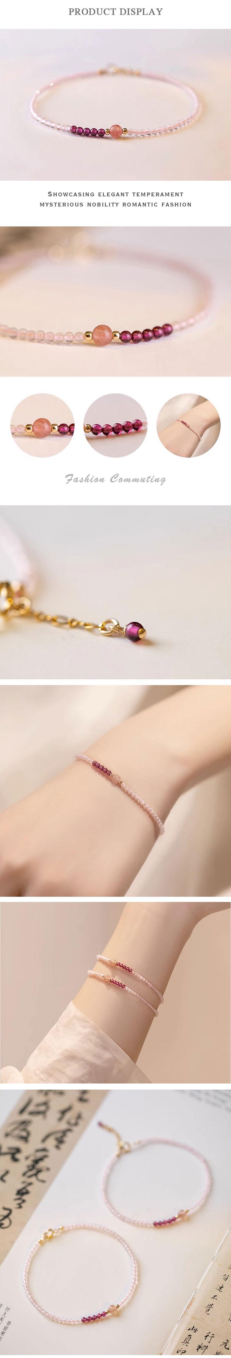 Product Introduction of Strawberry Powder Glass Lucky Beads Extremely Thin 3mm Summer Design Sense, Small And Popular Bracelet For Women 11