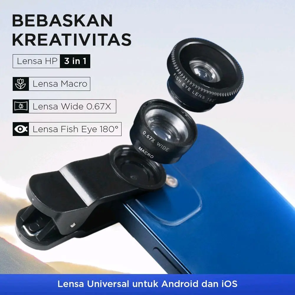 Lensa Kamera HP 3in1 Fish Eye Macro Wide 0.67X Universal CUI3 untuk Android dan iOS