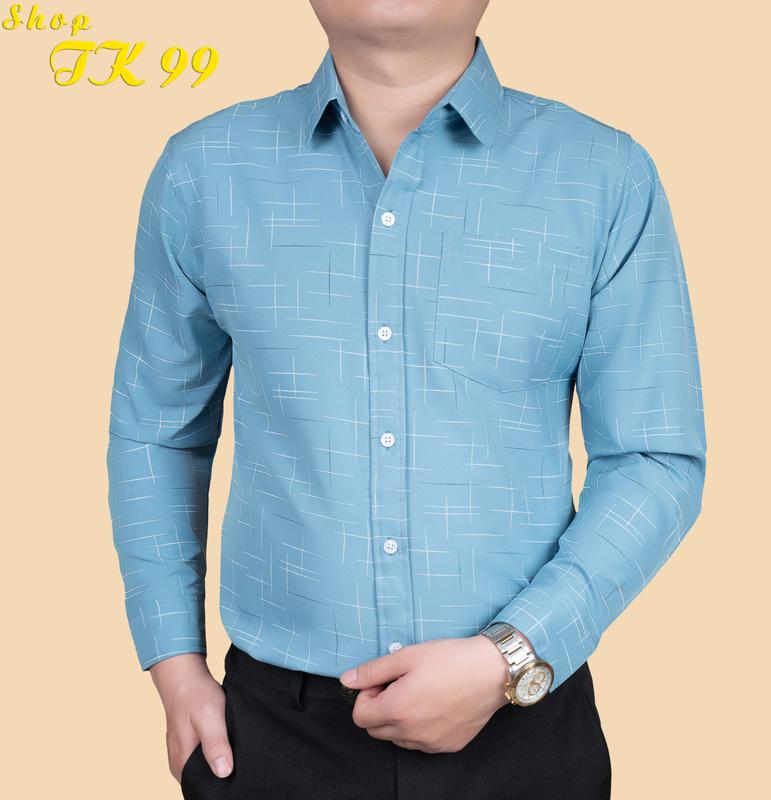 Áo sơ mi nam dài tay có túi lụa hàn chống nhăn Cổ Tròn Trung Niên