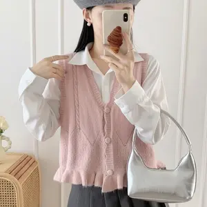 FUGUI Atasan Vest Kemeja Rajut Halus Variasi Mote Vest Rajut Kemeja dengan Desain Elegan dan Nyaman untuk Penggunaan Sehari-hari