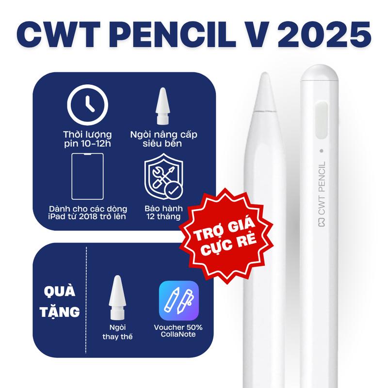 Bút cảm ứng CWT Pencil V 2025 - Hỗ trợ chống tỳ tay, tương thích ipad sau 2018 (trừ ipad mini 7) - Phụ Kiện - penci - cwtpencil