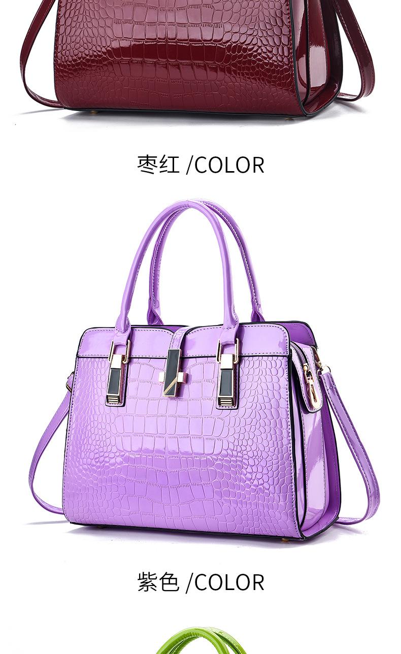 Product Introduction of [Cross-Border] Fashionable Bright Leather Women's Handbag 2024 Autumn and Winter New Large Capacity Crocodile Pattern Shoulder Messenger Bag 7