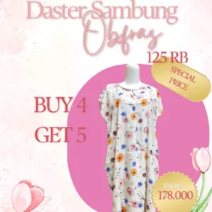 Daster Sambung Obras [BUY 4 GET 5]. Pilihan motif Dasbung Random,Gift Daster Ruffle zipeer pilihan sesuai dengan kode