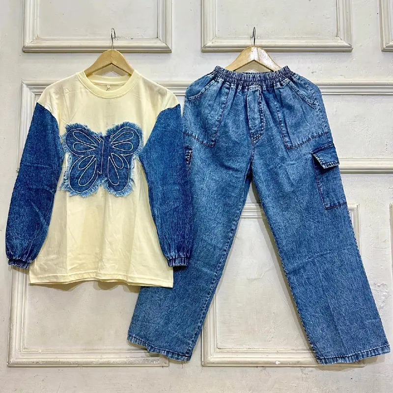 Adeva setelan combat kolaborasi dengan jeans Nyaman , setelan kaos dewasa wanita 2