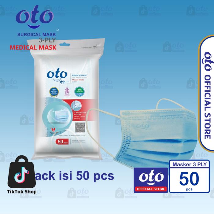 Gambar OTO Masker Medis Kesehatan Earloop Surgical Mask 3 lapis isi 50 pcs dari OTO Adult Diapers Kota Administrasi Jakarta Utara Tokopedia